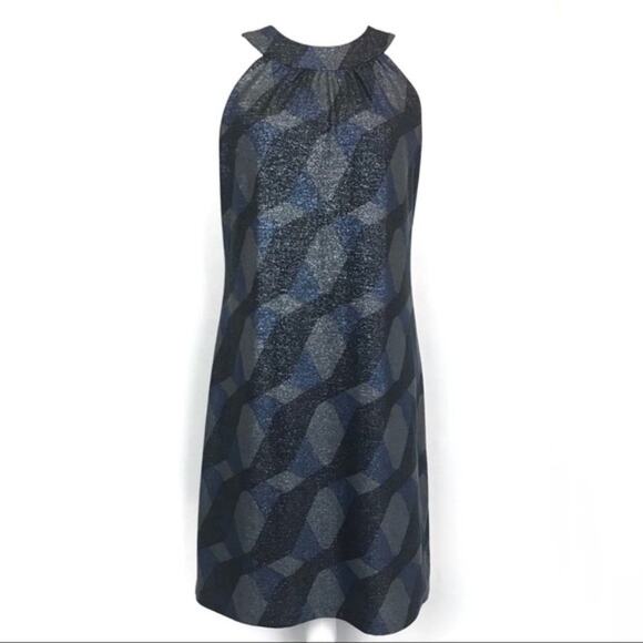 Elie Tahari Geometric Print Halter short Dress in Blue, Gray, and Black | Size 6 - Picture 1 of 9